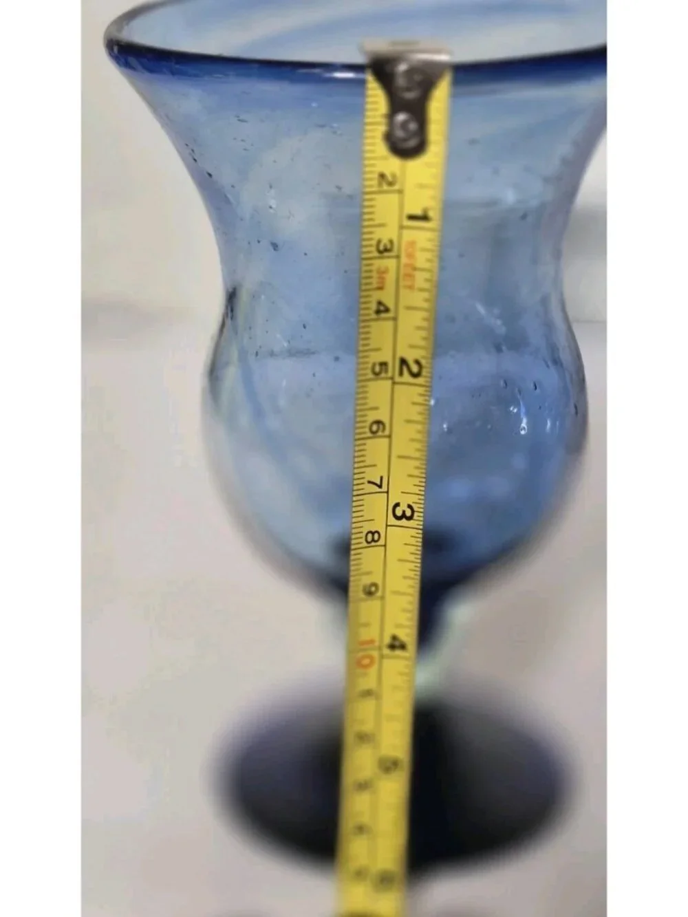 Set Of (2) Mexican Hand Blown Cobalt Blue Stemmed Bar Glasses Thick 6 oz